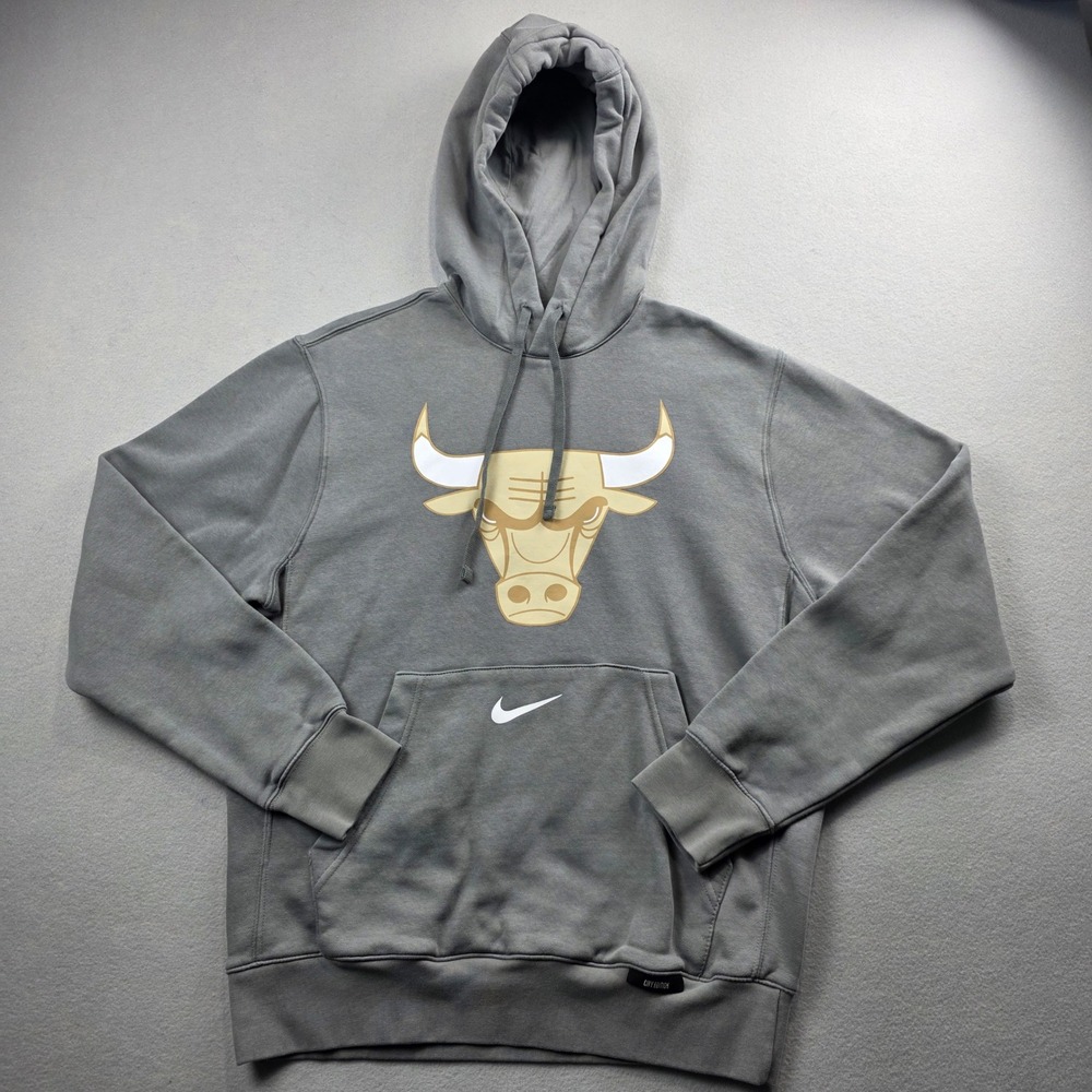 Nike Chicago Bulls City Edition Grey Hoodie Mens Small NBA Sweatshirt DB1528-021